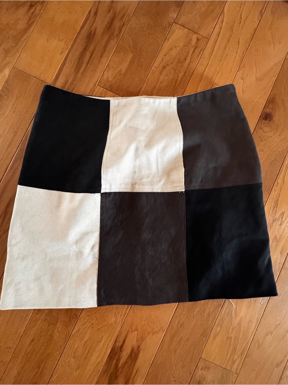 Colorblock Black and Cream Patchwork Mini Skirt